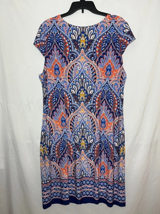 Liz Claiborne Blue & Orange Printed Cap-Sleeve Midi Dress - Picture 3 of 5